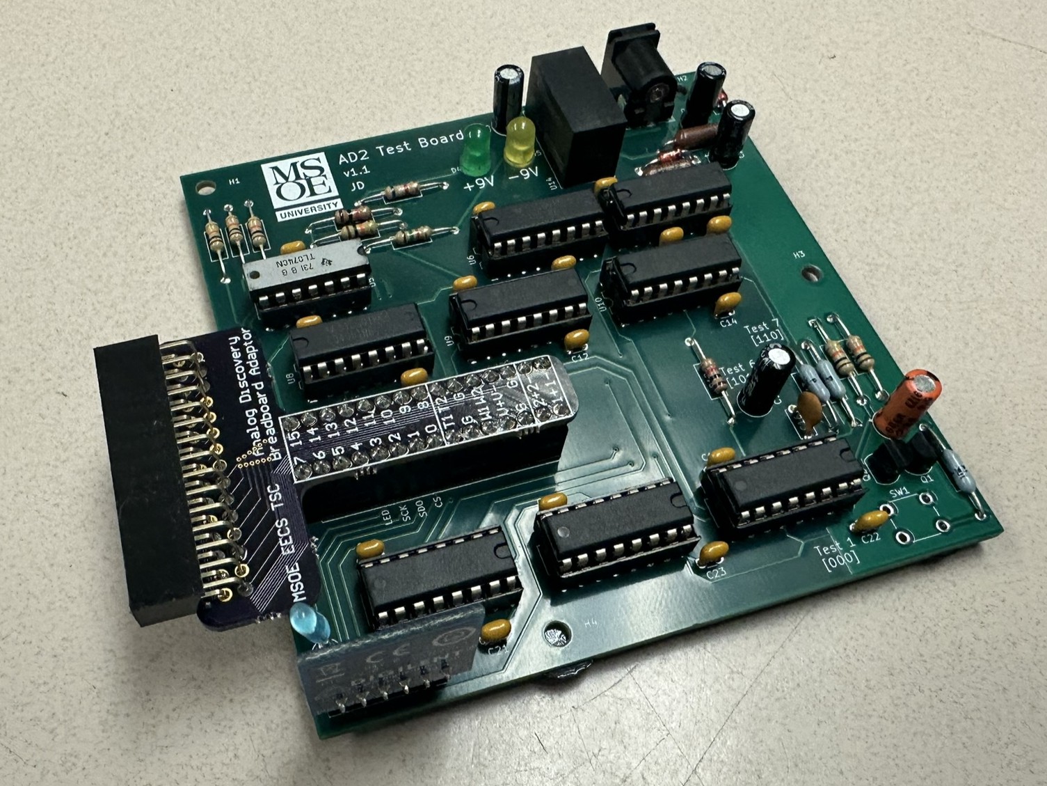 KiCad layout of the four-layer Analog Discovery 2 test module PCB